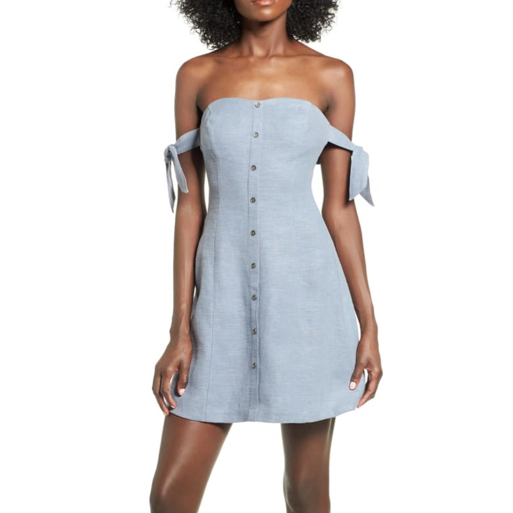 Astr Araceli Off The Shoulder Button Down Minidres